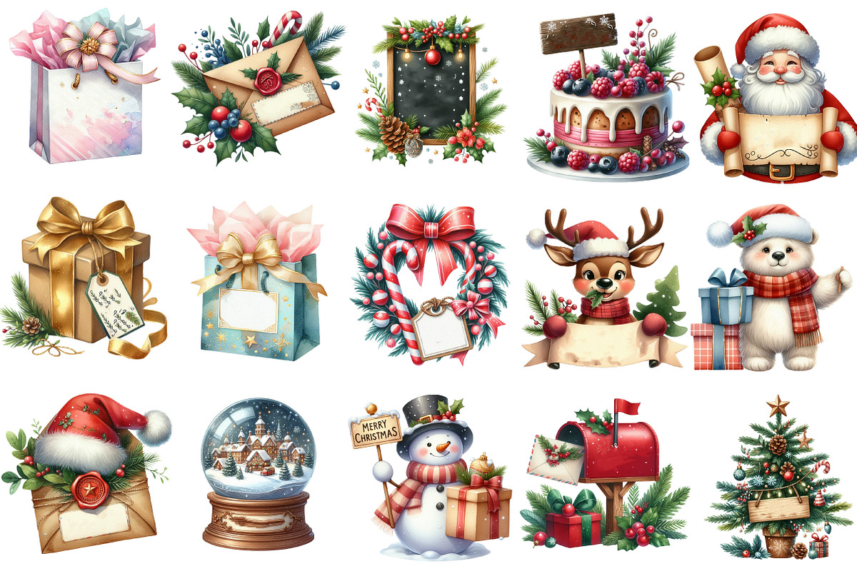 Merry Christmas Sublimation Clipart, an Illustration by Designking (Photo 3 of 5)