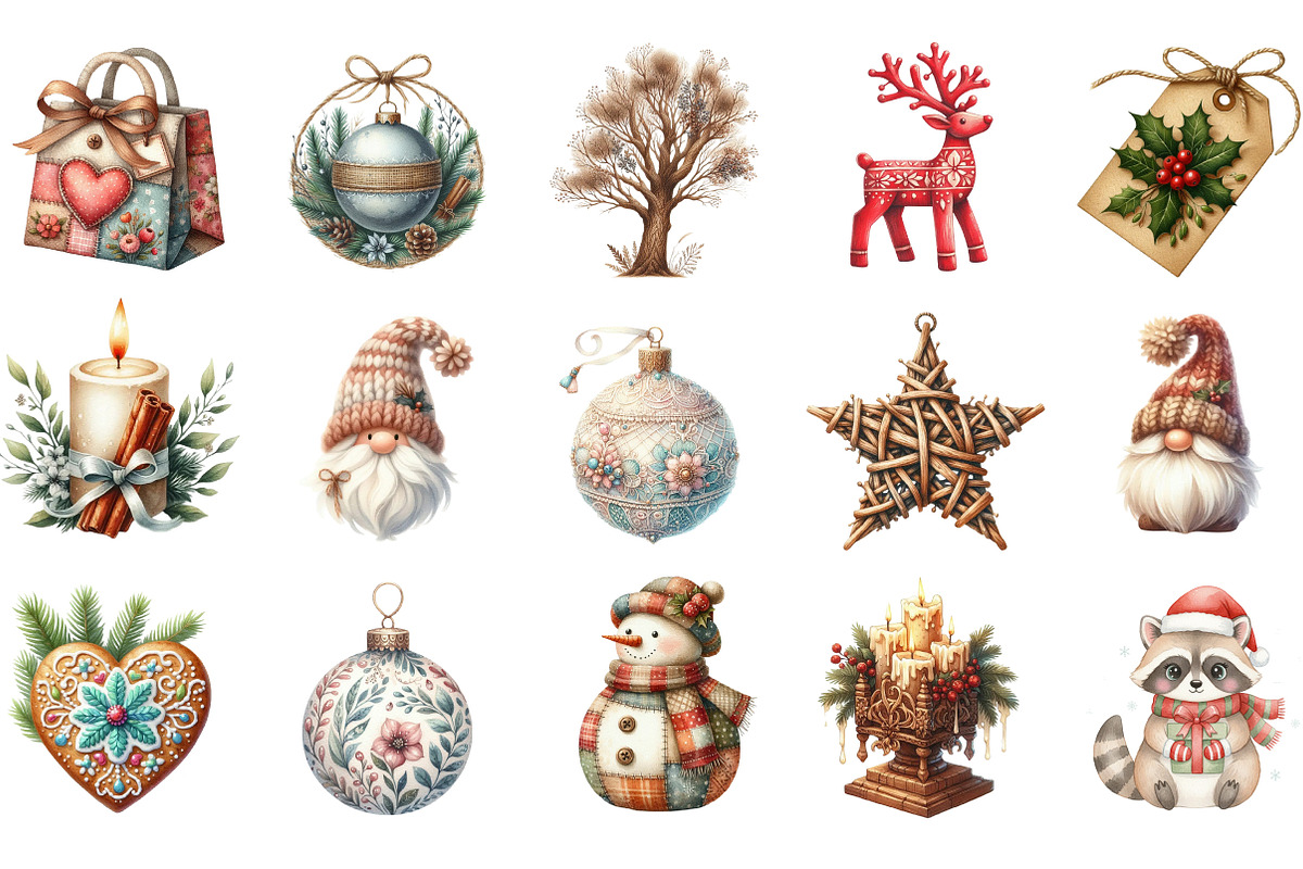 Vintage Handmade Christmas Cliparts, an Illustration by Designking (Photo 2 of 5)
