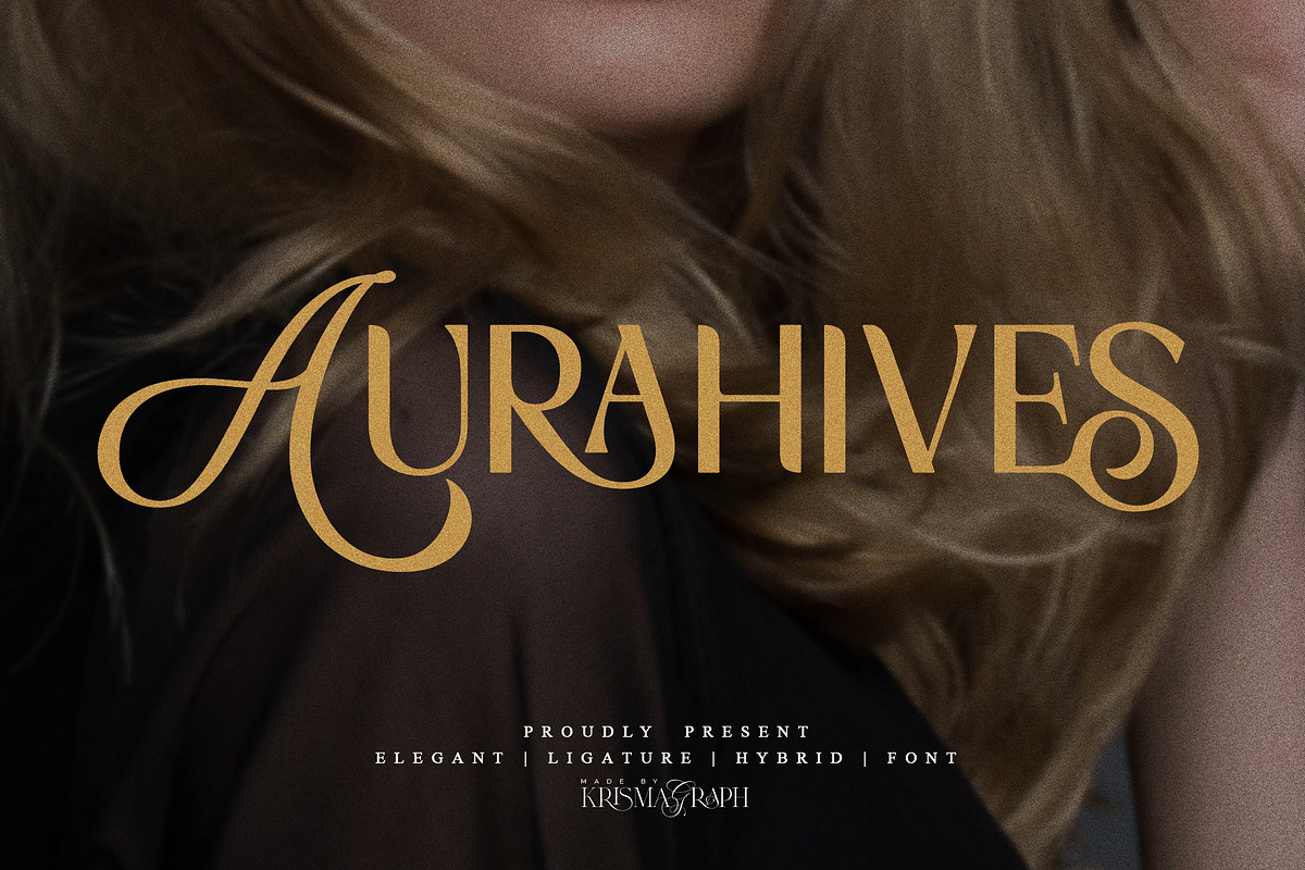 Aurahives | Hybrid Ligature Font, a Sans Serif Font by Krismagraph (Photo 1 of 15)