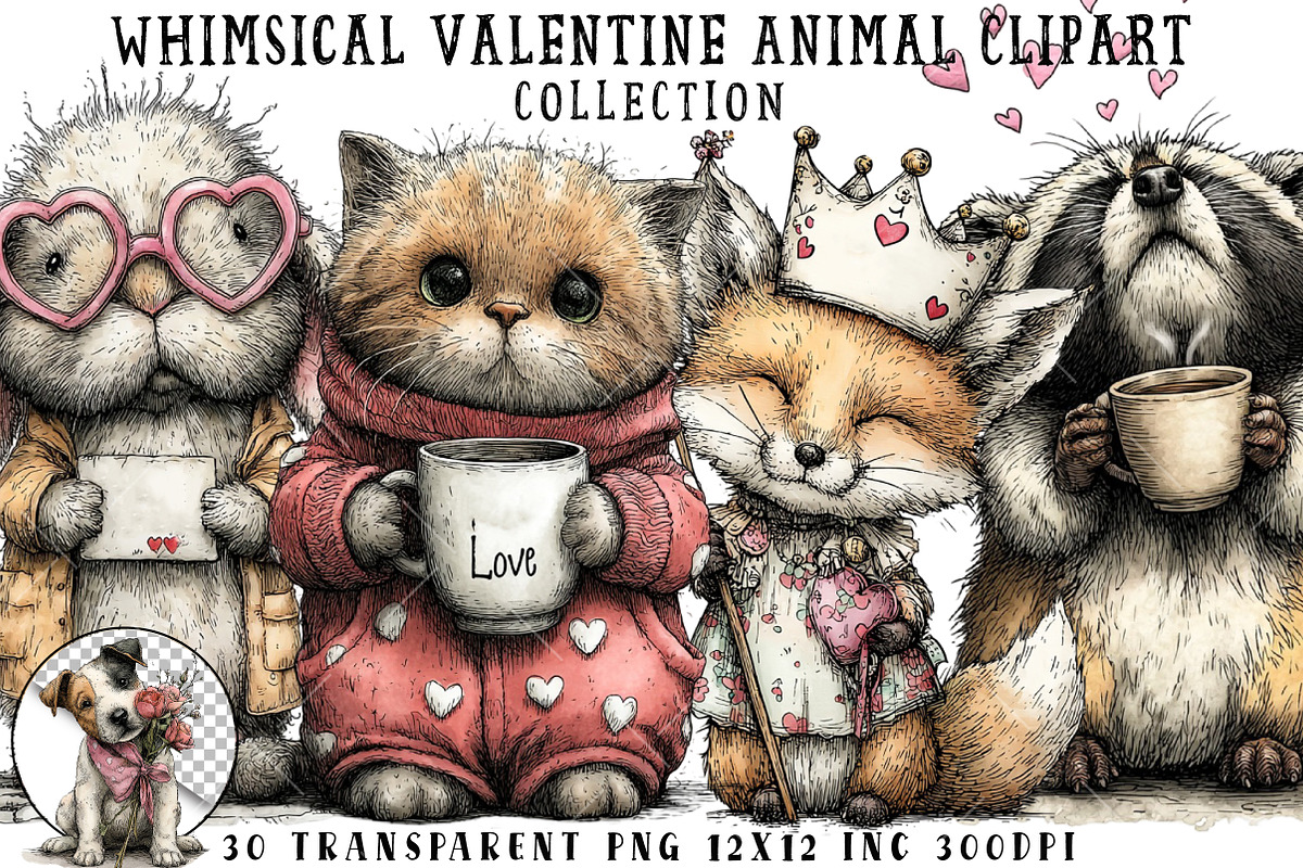 Whimsical Valentine Animal Clipart, an Illustration by OK Design (Photo 1 of 6)