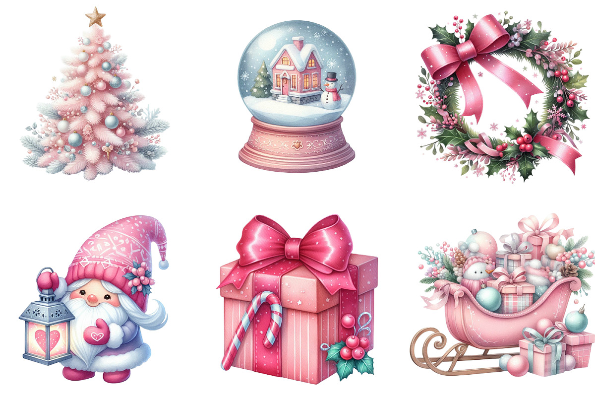Pink Christmas Winter Clipart, an Illustration by DreamArtGraphic (Photo 6 of 6)