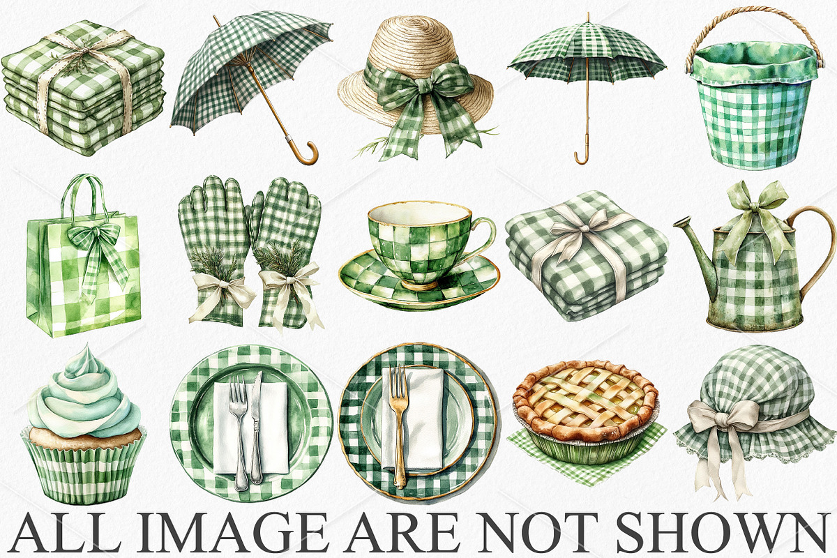 Luxury Green Gingham Summer Clipart, an Illustration by Canvas Craft (Photo 3 of 7)