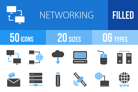 50 Networking Blue Black Icons