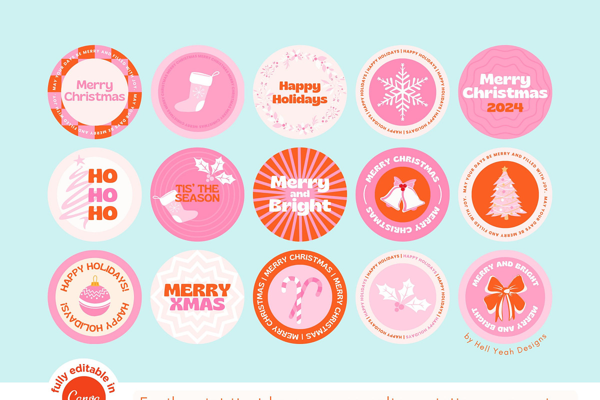 Round Xmas Retro Sticker Templates, a Stationery Template by Hell Yeah Designs (Photo 6 of 8)