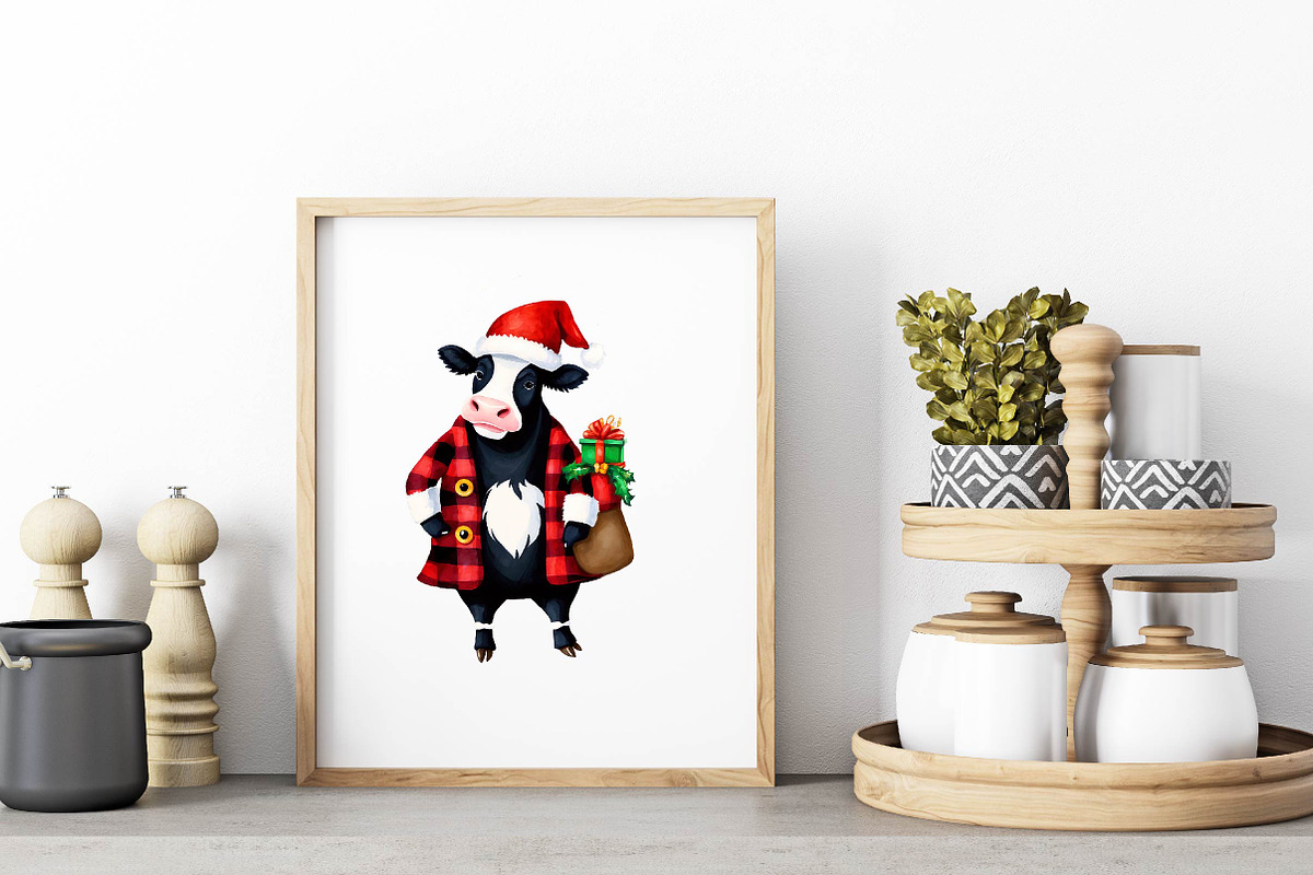 Christmas Plaid Cow Clipart-2, an Illustration by Wow Magic (Photo 3 of 4)