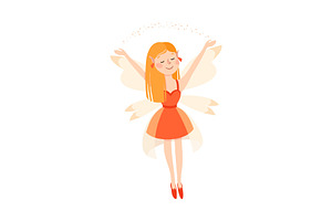 Cute Redhead Girl Fairy With Wings