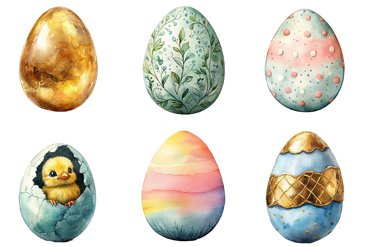 Cute Easter Eggs Watercolor Clipart, an Illustration by SinaCreation (Photo 3 of 5)