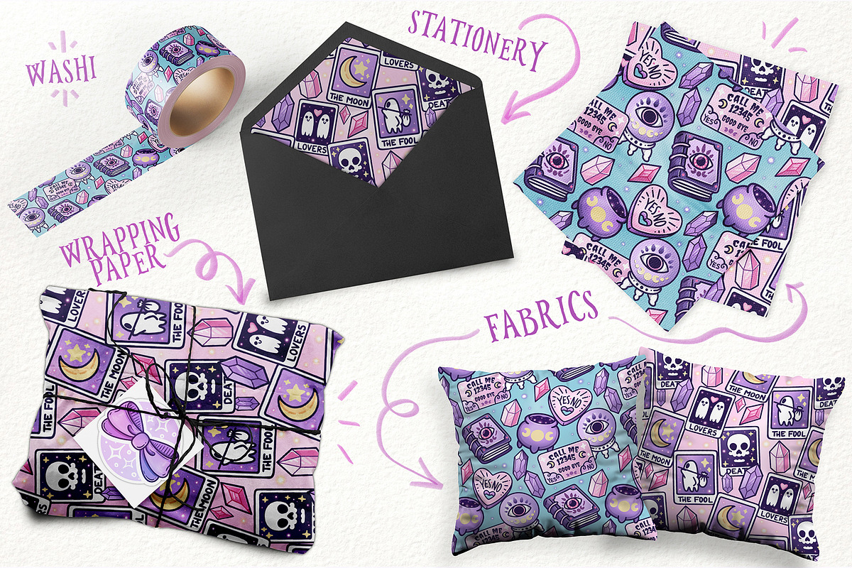 Witch & Tarot Seamless Patterns, a Pattern Graphic by Sonch' s Curiosities (Photo 2 of 3)