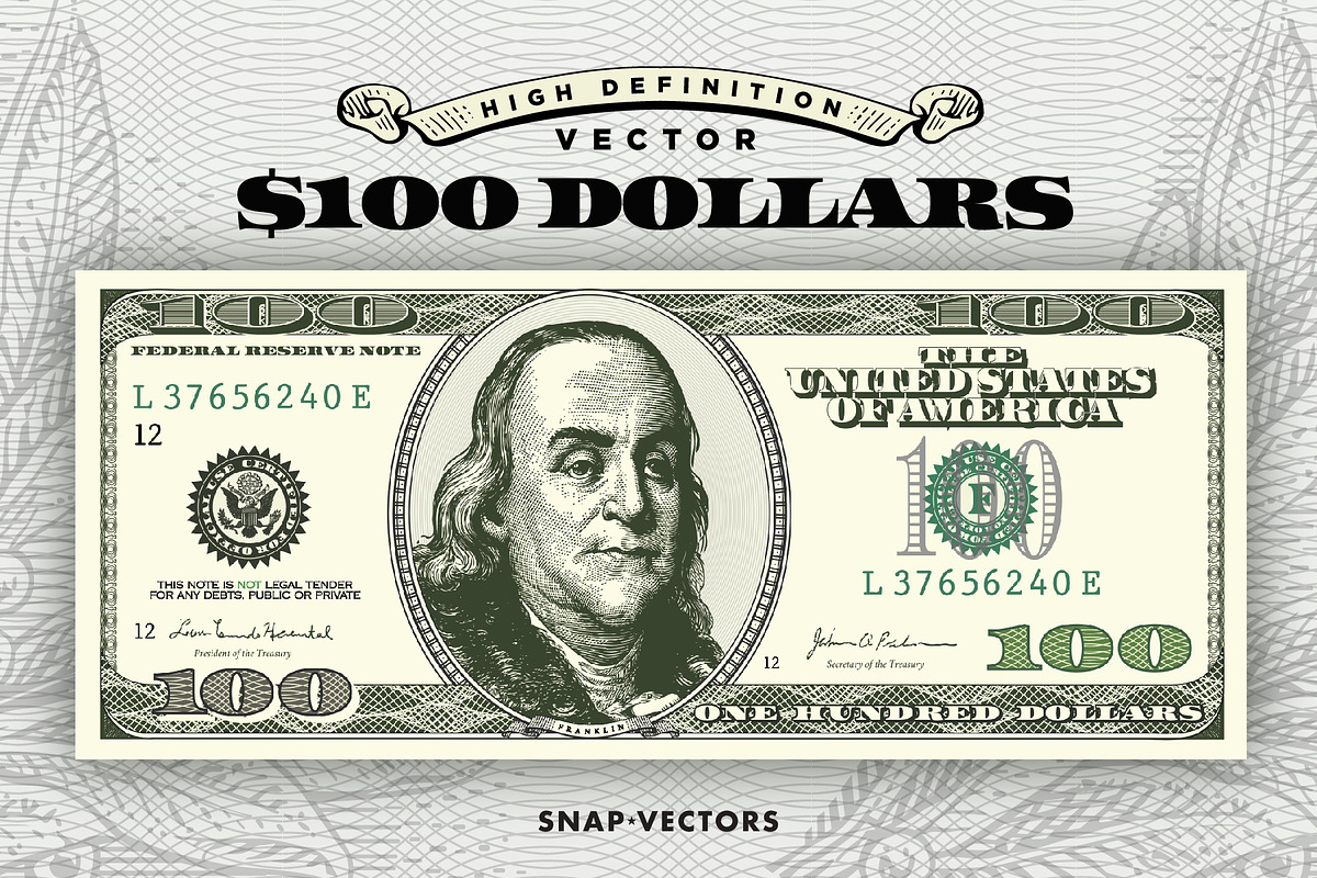 Vector $100 Dollars, an Illustration by Snap Vectors (Photo 1 of 5)