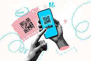 Qr code collage. Smartphone scan qr, a Technology Illustration by Stock-Smart-Start