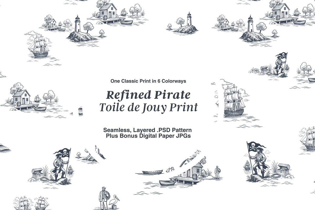 Refined Pirate Toile de Jouy Print, a Background Graphic by Hughes Studio (Photo 1 of 8)