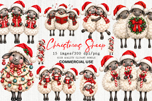 Whimsical Christmas Sheep Clipart, a Seasonal Illustration by fashionaddict