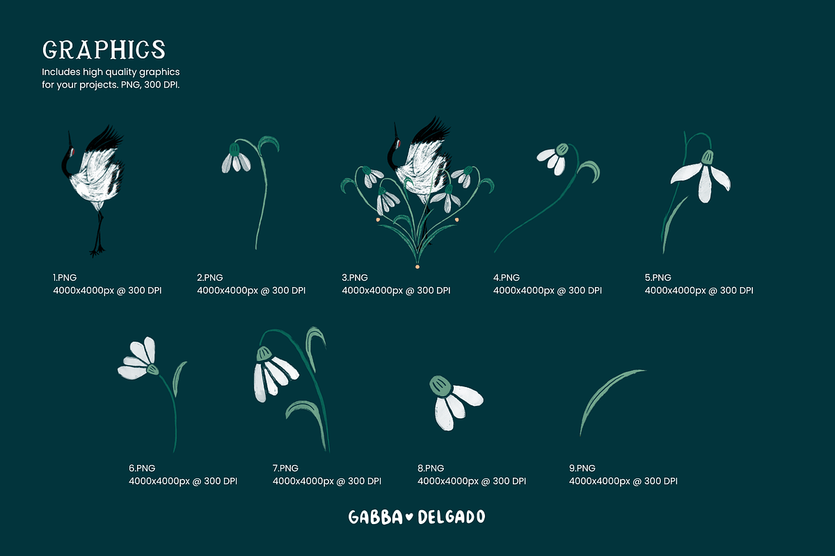 Cranes & Flowers PNG Patterns & Art, a Graphic by Gabba Delgado (Photo 9 of 13)