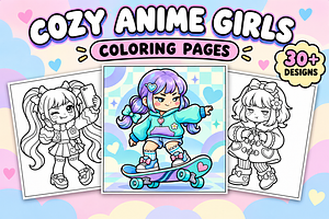 Cozy Anime Girls Coloring Pages #1, a Person Illustration by Inkivelle Studio
