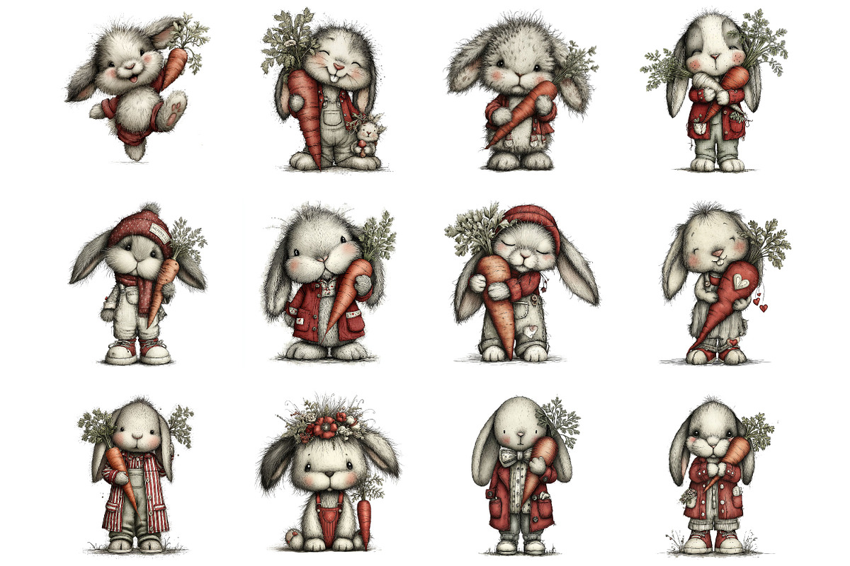 Easter Bunny and Carrot Clipart, an Illustration by Designking (Photo 3 of 5)