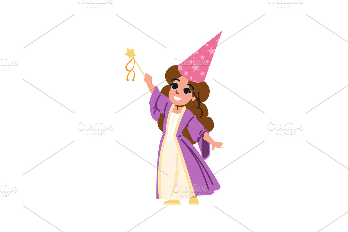 Little girl wearing wizard costume, an Illustration by pikepicture