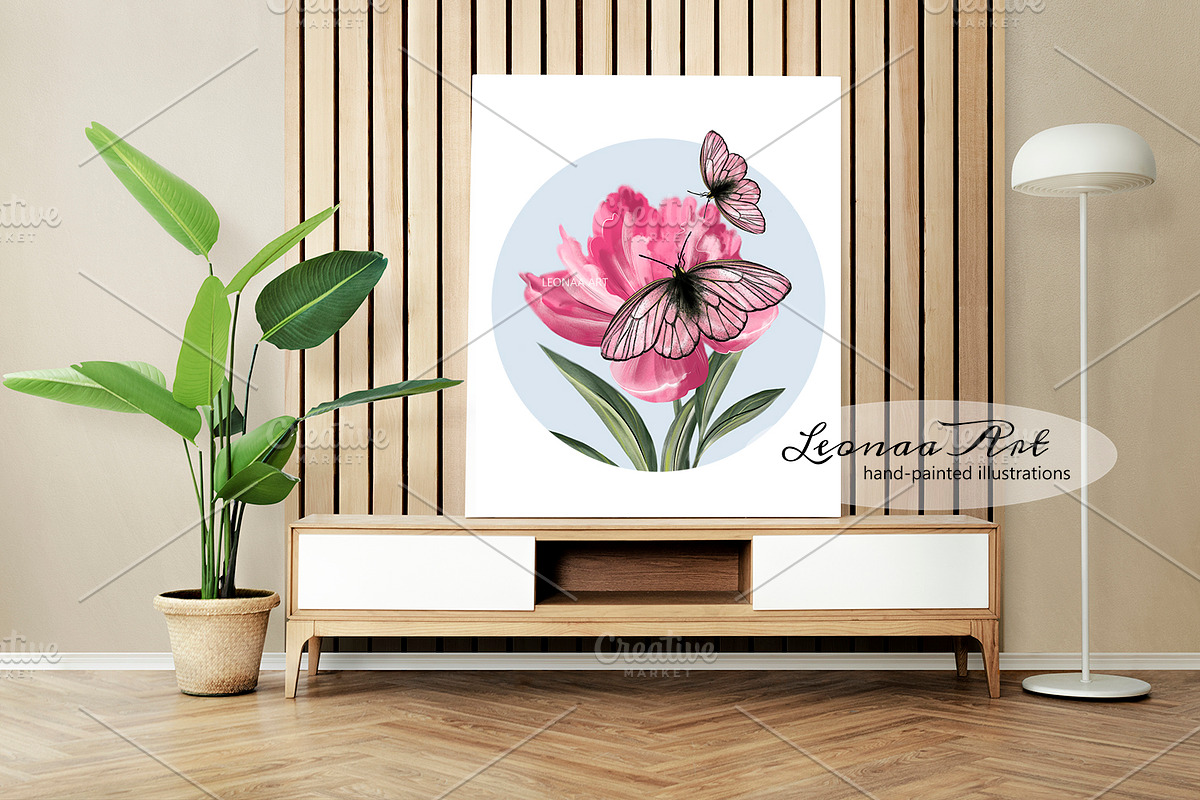 Peonies with Butterflies, an Illustration by Leonaa art (Photo 9 of 10)