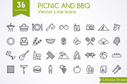 Picnic and BBQ icons + Patterns, an Outline Icon by JuliaMalinovskaya (Thumbnail 1 of 4)