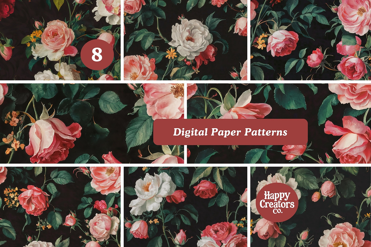 Rosey Elegance Digital Papers, a Pattern Graphic by Happy Creators Co. (Photo 5 of 8)
