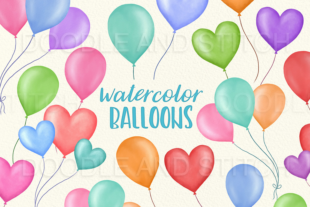 Watercolor Balloons Clipart, an Illustration by Doodle and Stitch (Photo 1 of 2)