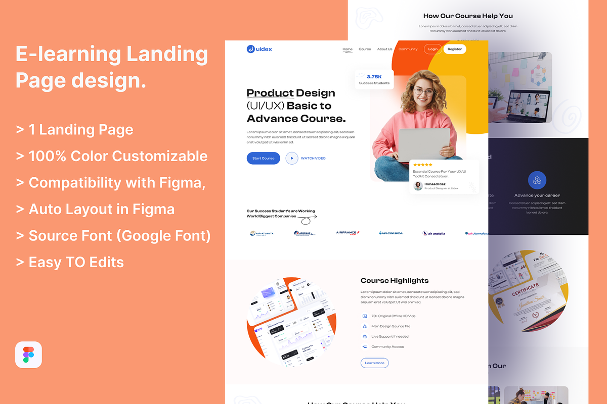 E-Learning Landing page Design, a Landing Page Template by UiDex (Photo 1 of 4)