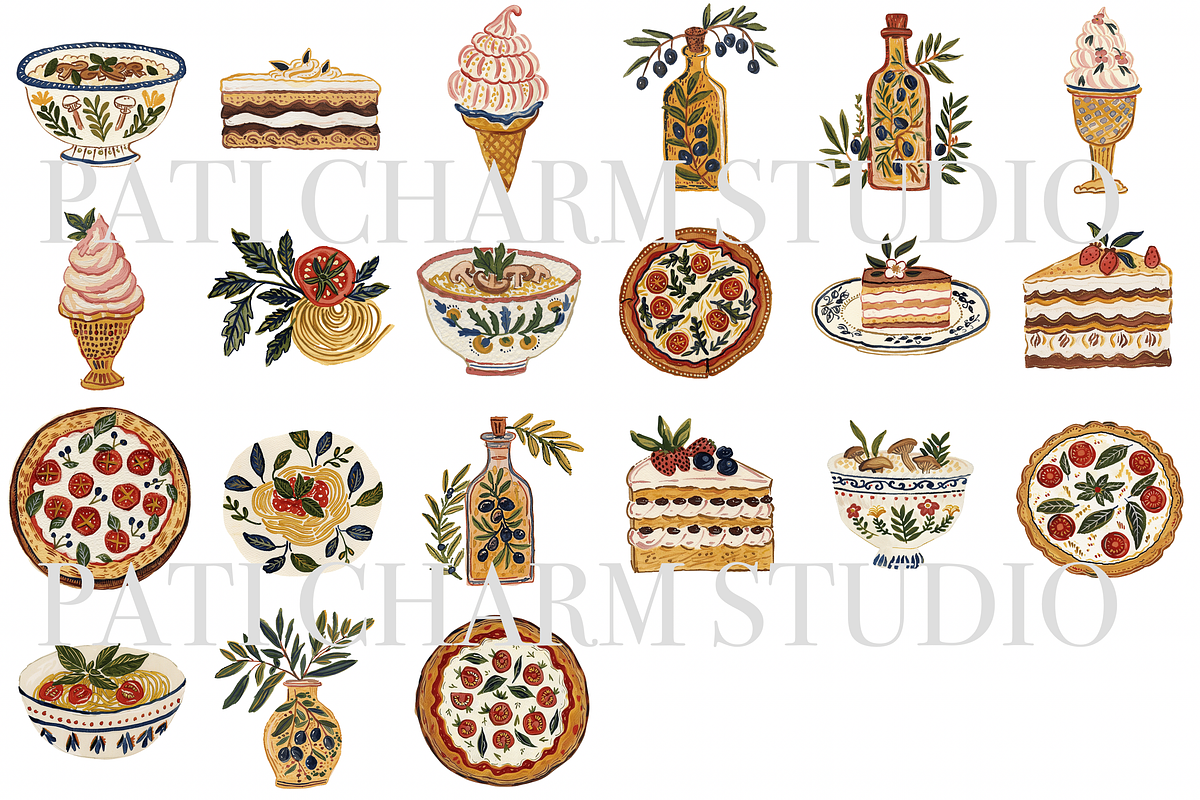 Italian Food Clipart Set, a Decorative Illustration by Pati Charm Studio (Photo 2 of 8)