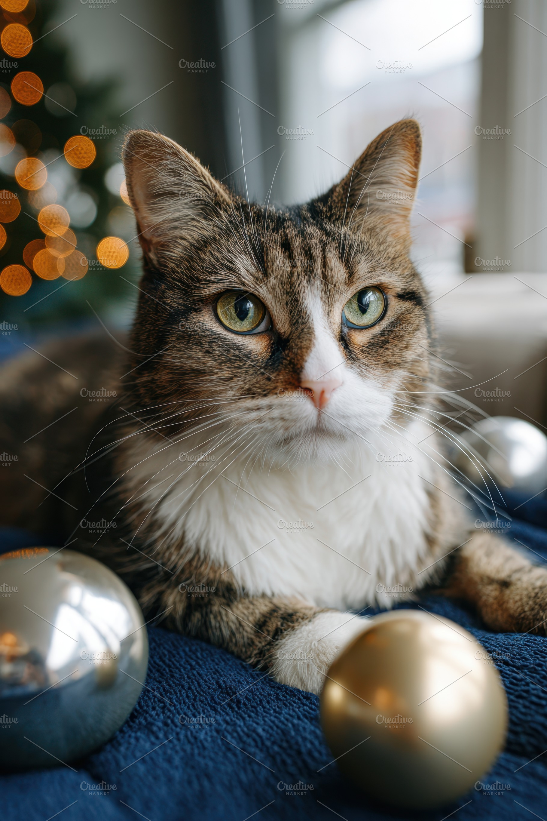 Festive cat portrait with holiday ornaments, an Animal Photo by AlyaAnd