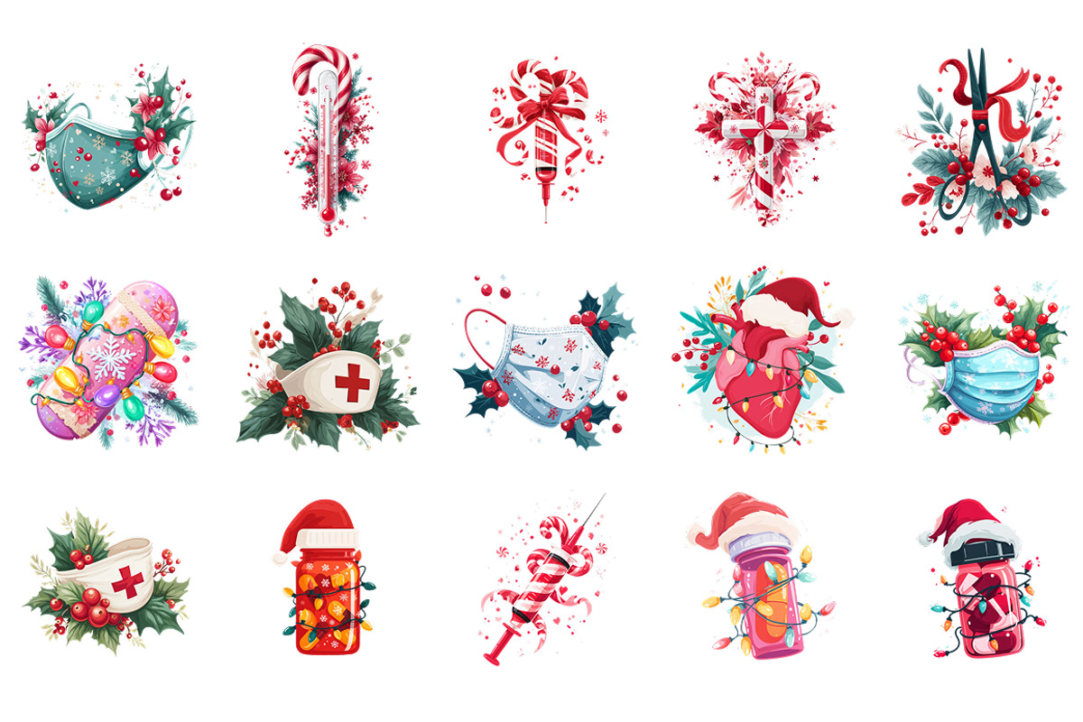 Christmas Medical Clipart Bundle, a Healthcare Illustration by InkyQueenArt (Photo 4 of 6)