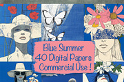 Blue Summer 40 Digital Papers Bundle, a Person Illustration by Fusion Dream (Thumbnail 1 of 8)