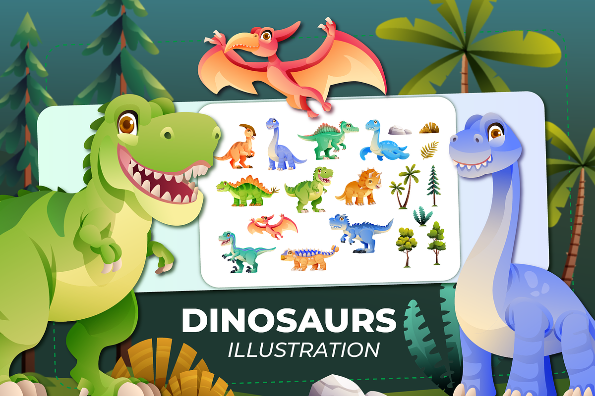 Cute Dinosaurs Illustration Set, an Animal Illustration by YG Studio (Photo 1 of 3)