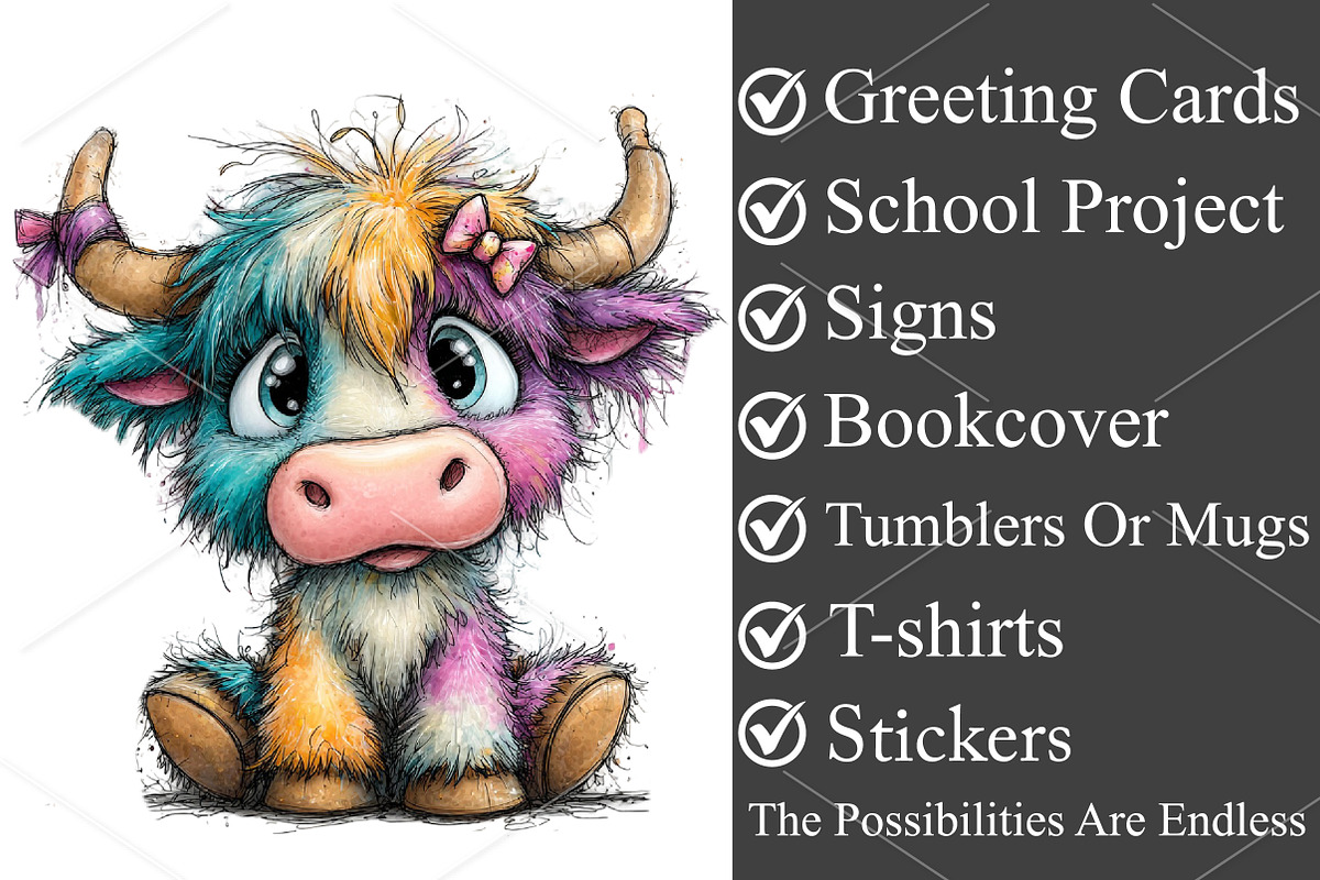 Whimsical Highland Cow Clipart PNG, a Seasonal Illustration by Canvas Craft (Photo 3 of 6)