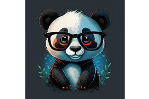 Cute Panda Wearing Glasses In A