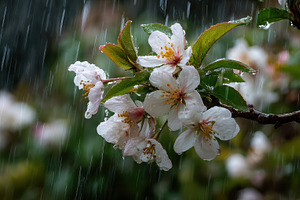 Rain drenched apple blossoms delicat, a Photo by Pixeness Studio