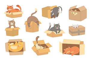 Cartoon cats in cardboard box, a Graphic by winwin.art