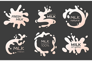 Milk splash labels set on black, an Illustration by art PVP - market