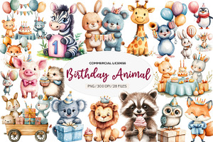 Birthday Baby Animal Clipart, Birthd, an Illustration by CreationArt