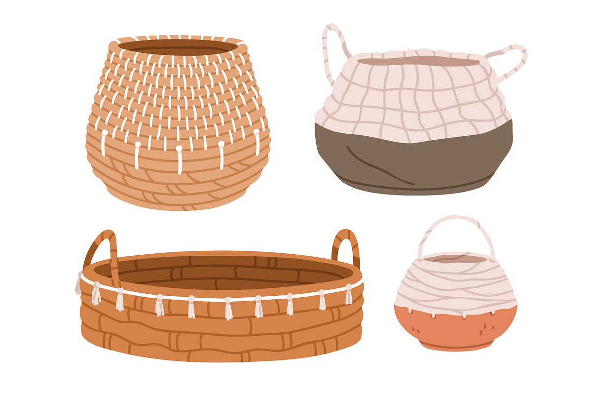 Modern wicker woven baskets set, an Object Illustration by Good Studio (Photo 6 of 7)