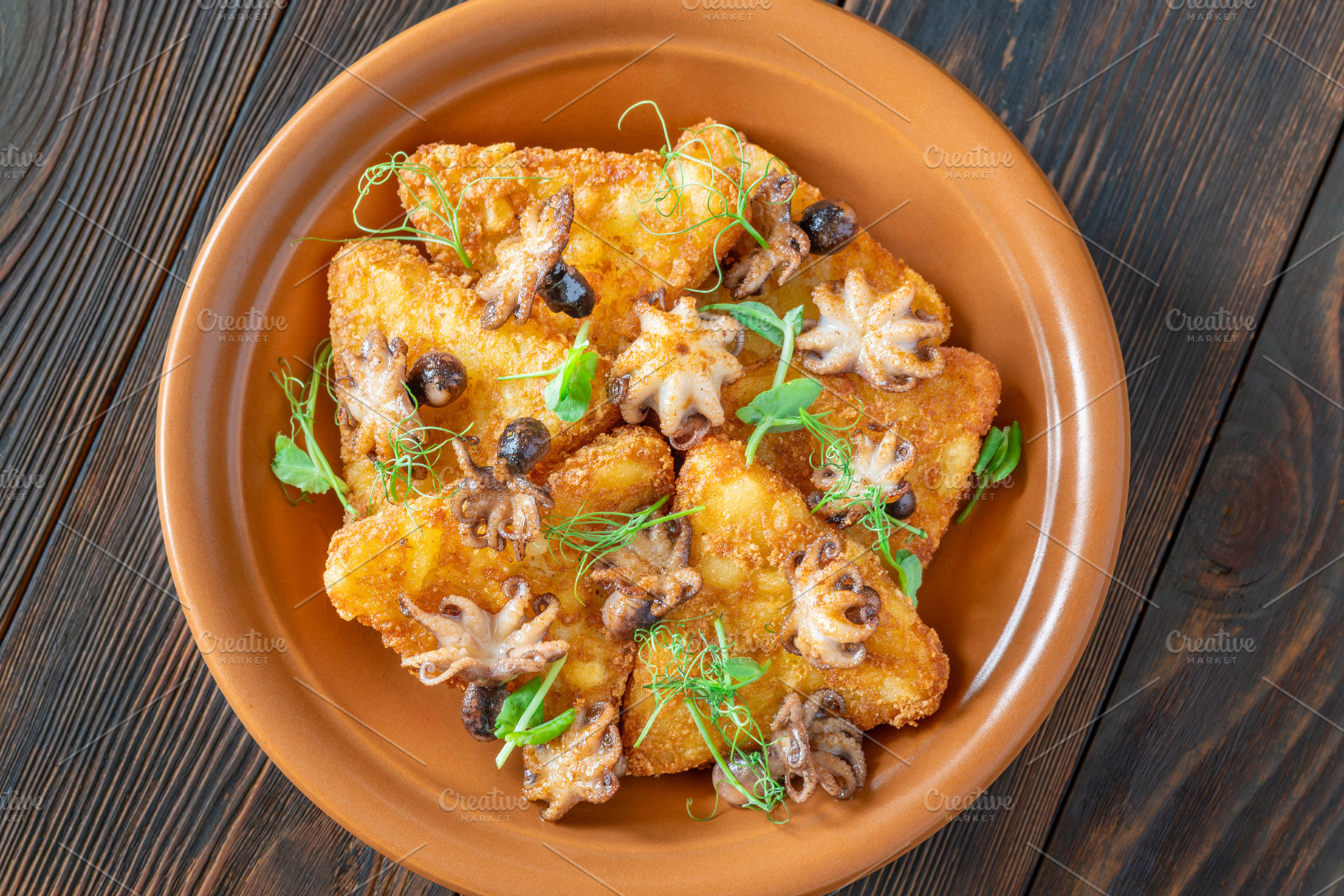 Golden Potato Rosti With Octopuses, a Food & Drink Photo by Alexander Prokopenko