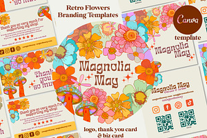 Retro Flowers Logo Canva Template