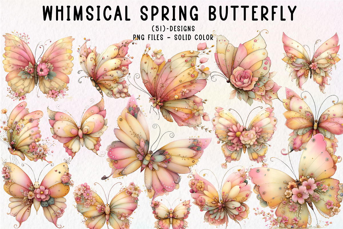 Whimsical Spring Butterfly Clipart, an Illustration by CreationArt (Photo 1 of 10)