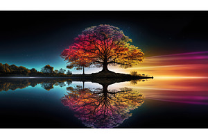 lake rainbow tree ai generated, a Nature Photo by pikepicture
