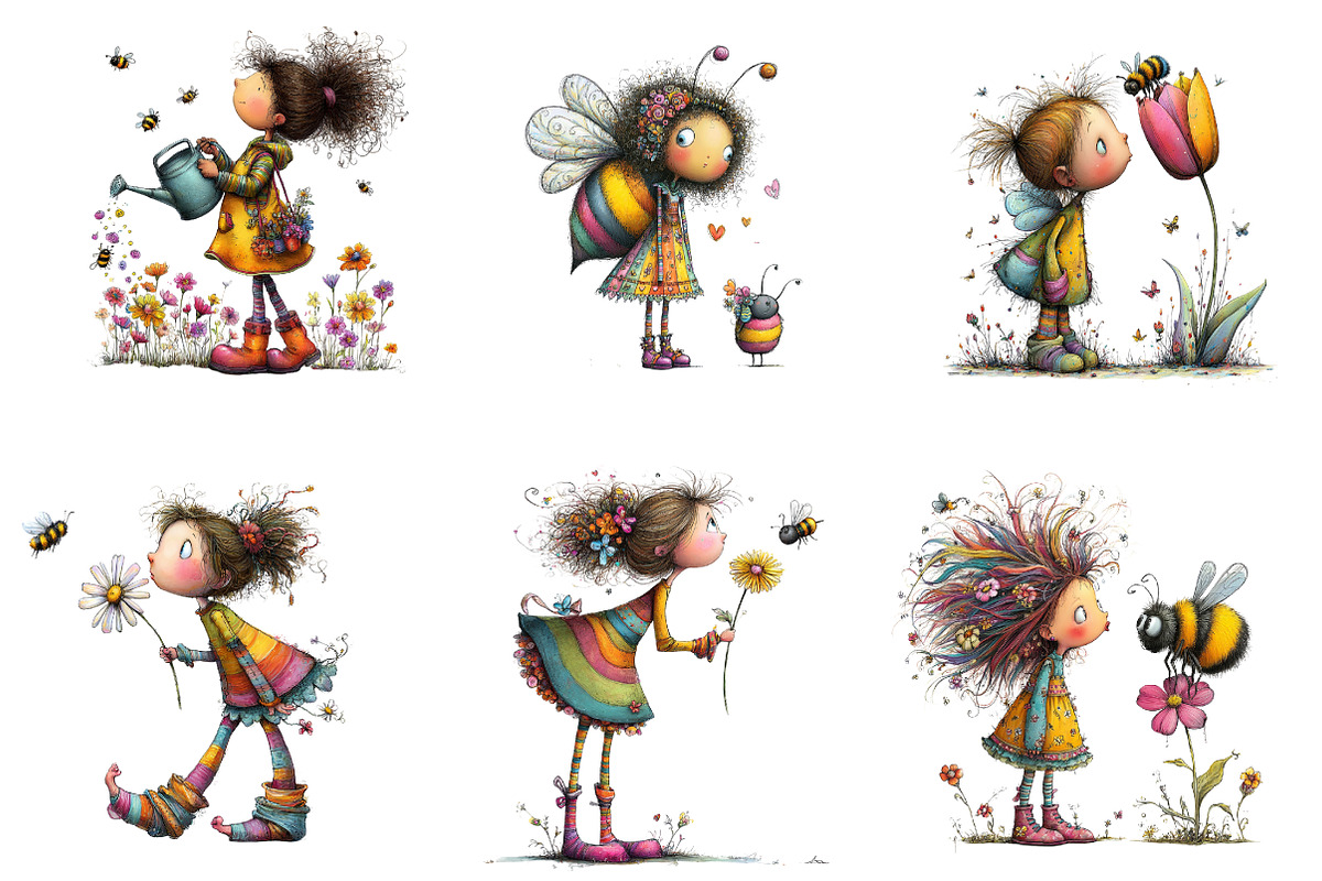 Quirky Bee and girl Clipart, an Illustration by CreationArt (Photo 4 of 5)