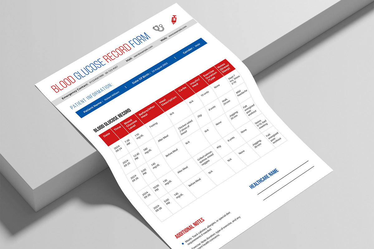 Blood Glucose Record Form Template, a Stationery Template by ContestDesign (Photo 2 of 3)