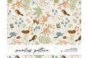 Nursery mushrooms bird plant pattern, a Pattern Graphic by Milatoo (Thumbnail 1 of 3)