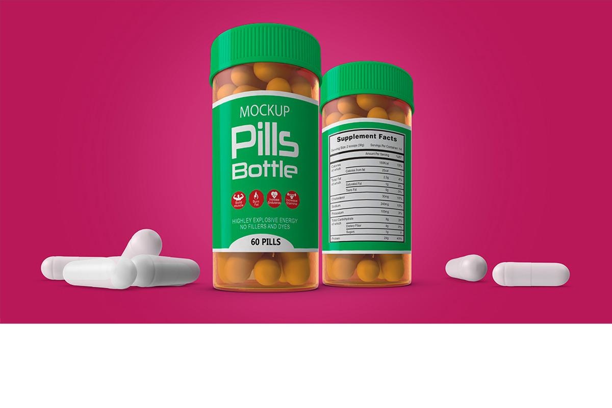 Pills Bottle, a Cups & Container Mockup by rogeriomarcos (Photo 2 of 5)