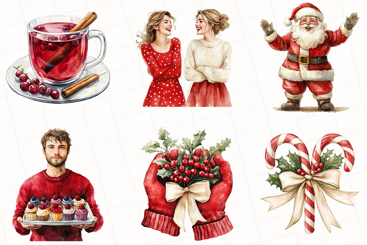 Watercolor Merry Christmas Clipart, an Illustration by OK Design (Photo 4 of 5)