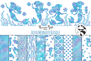Aqua Mermaid Bundle Set, a Pattern Graphic by RaccoonGirl Design (Thumbnail 1 of 2)