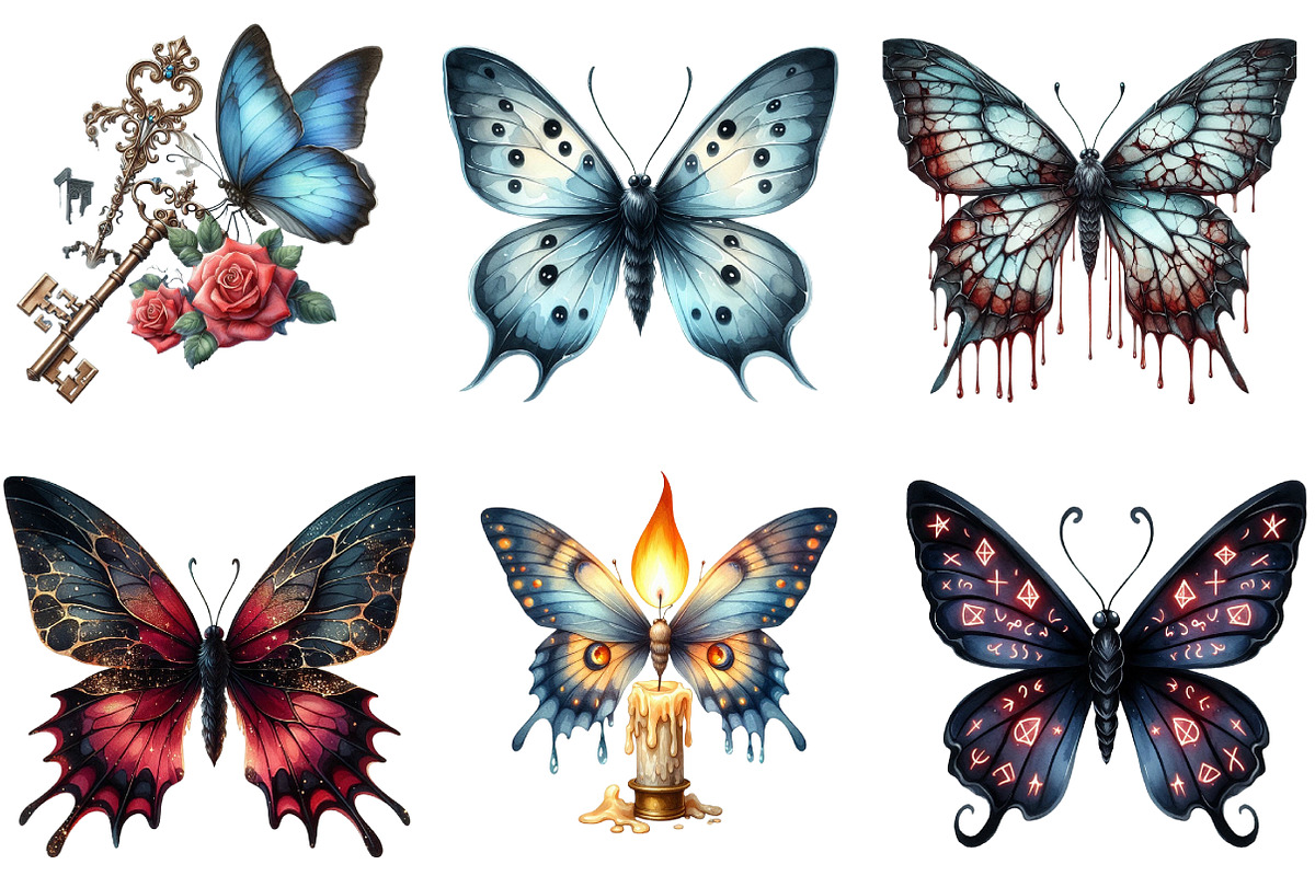 Halloween Gothic Butterfly Clipart, an Illustration by DreamArtGraphic (Photo 3 of 5)