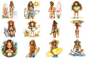 Aloha Surfing Girl Clipart Set, an Illustration by Craft Nest (Thumbnail 2 of 4)
