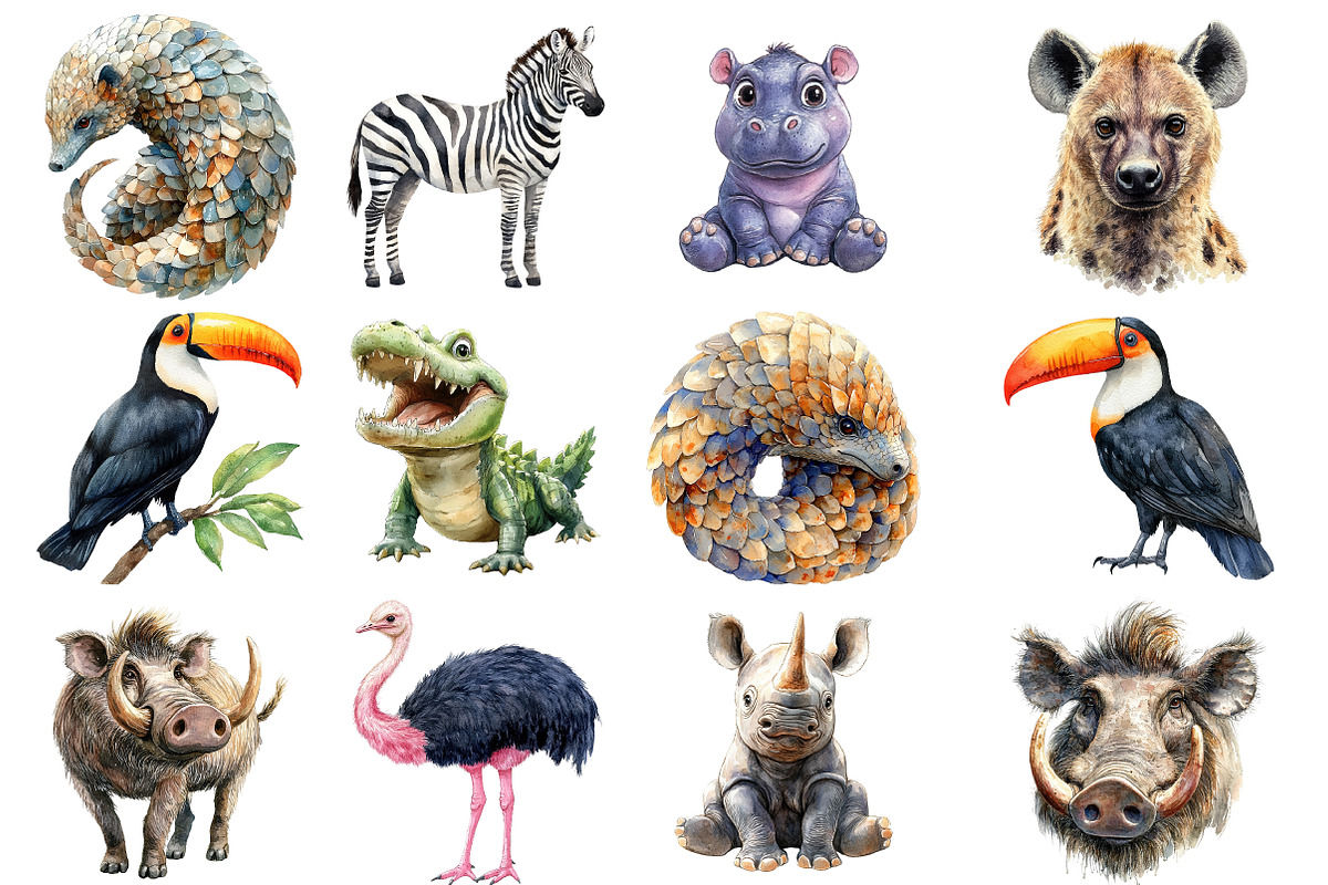 Safari Animals Clipart Bundle, an Illustration by SinaCreation (Photo 2 of 5)